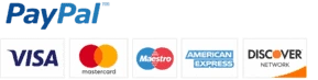 Secure payment accepted via Visa, Mastercard, Maestro, American Express, and Discover Network