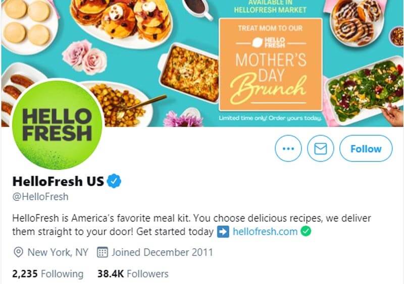 Twitter account of Hello Fresh