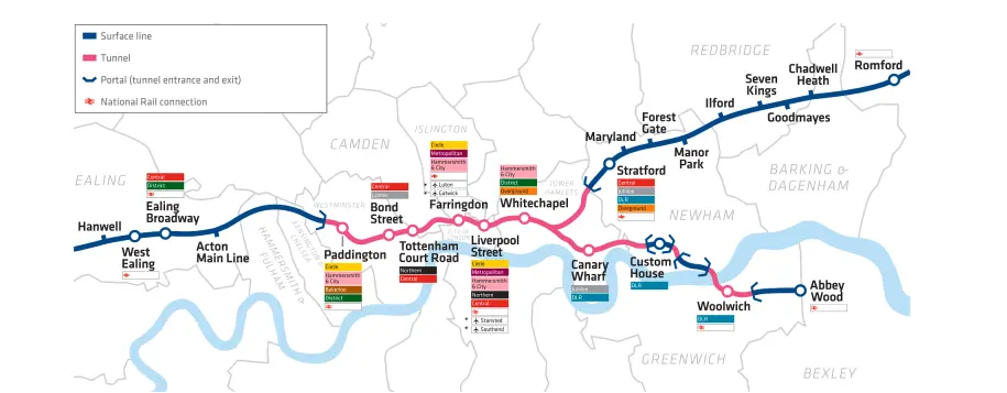 Figure 1: Central section of Crossrail route map