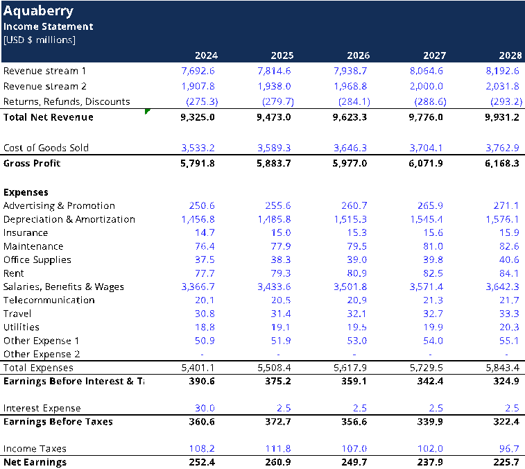 Projected income statement